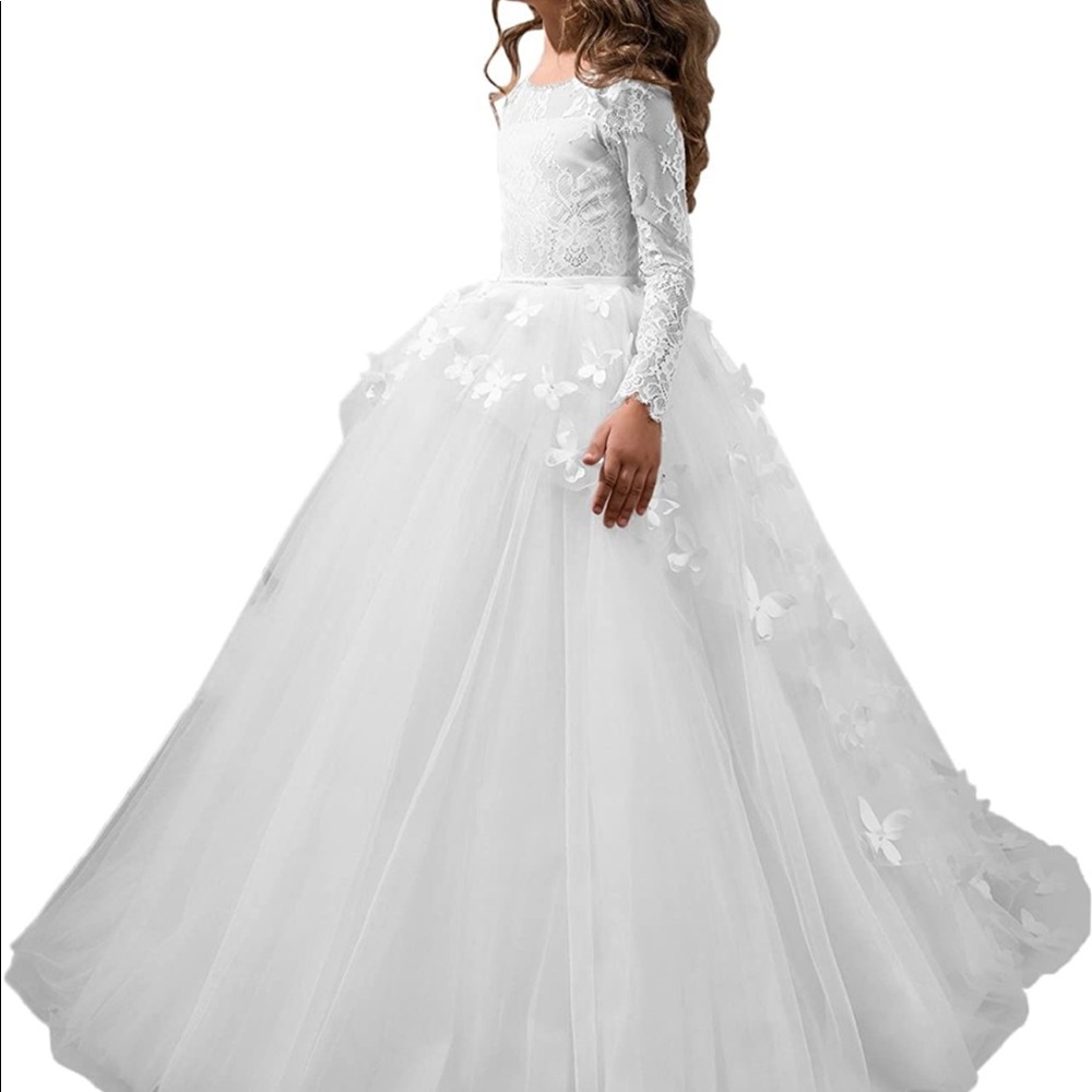 Flower Girl Dress Lace Long Sleeves Prom Gown